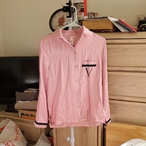 Victoria's Secret Pink Striped Satin Long Sleeves Pajama Top Size XS